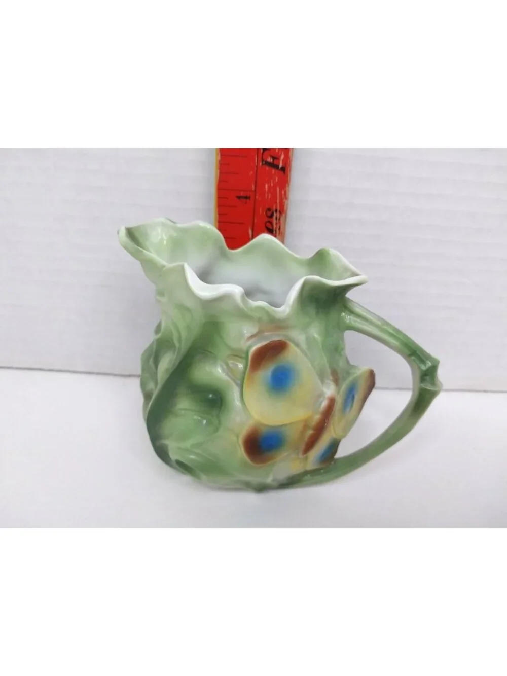 Vintage MV Co Butterfly on Cabbage Creamer Ruffled Rim